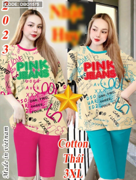 Đồ bộ lửng áo form rộng in chữ pink jeans - DBO1575