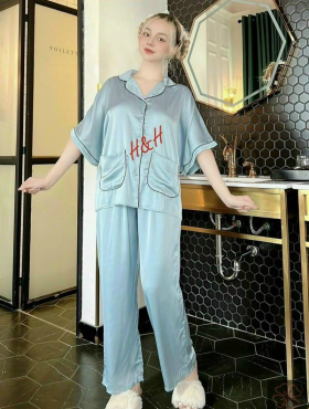 Đồ bộ quần dài pijama trơn áo cổ bẻ - DBO1791