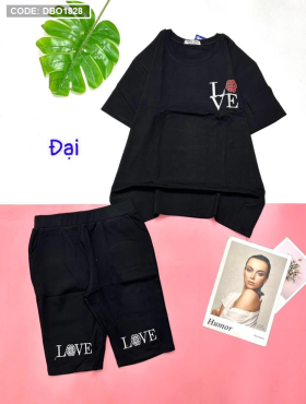 Đồ bộ quần lửng màu đen áo tay ngắn in chữ love - DBO1828
