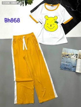 Đồ bộ quần dài áo tay ngắn in hình mặt gấu cười - DBO1866
