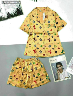 Đồ bộ quần đùi pijama áo cổ bẻ họa tiết - DBO1879