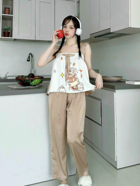 Đồ bộ quần dài pijama áo dây họa tiết cute - DBO1916