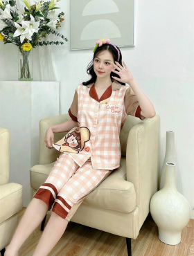 Đồ bộ quần lửng pijama áo cổ bẻ họa tiết - DBO1951