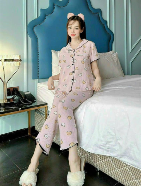 Đồ bộ pijama quần dài áo tay ngắn cổ bẻ họa tiết - DBO1960