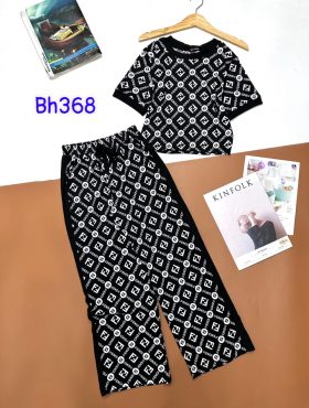 Đồ bộ quần dài áo tay ngắn phối viền đen họa tiết - DBO1991