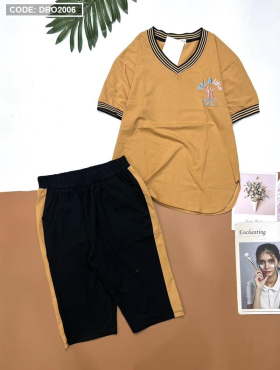 Đồ bộ quần lửng áo tay ngắn cổ tim form rộng - DBO2006