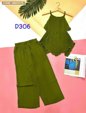 Đồ bộ quần dài áo yếm dập ly màu trơn - DBO2173