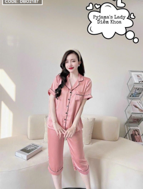 Đồ bộ lửng pijama áo tay ngắn cổ bẻ màu trơn - DBO2187