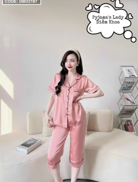 Đồ bộ lửng pijama áo tay ngắn cổ bẻ màu trơn - DBO2187