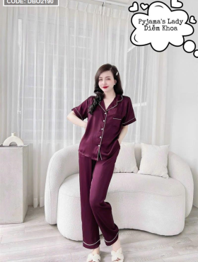 Đồ bộ quần dài áo tay ngắn pijama màu trơn - DBO2190