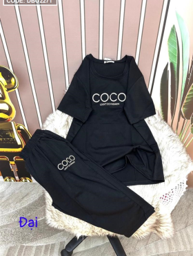 Đồ bộ quần lửng áo tay ngắn in chữ coco form rộng - DBO2271