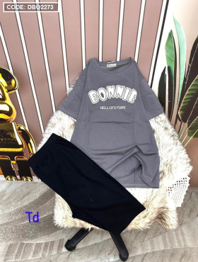Đồ bộ quần lửng đen áo tay ngắn in chữ bonnie - DBO2273