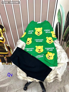 Đồ bộ quần ngố đen áo tay ngắn in hình gấu vàng - DBO2360
