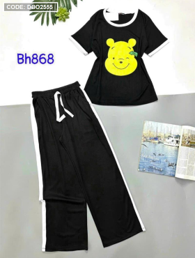 Đồ bộ quần dài áo tay ngắn in hình đầu gấu vàng - DBO2555