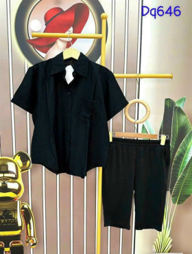 Đồ bộ quần lửng đen áo sơ mi tay ngắn màu trơn - DBO2565