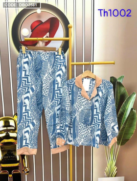 Đồ bộ pijama quần dài áo tay dài cổ bẻ họa tiết - DBO2581