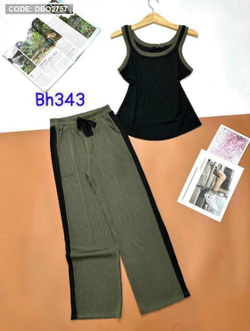 Đồ bộ quần dài áo dây màu trơn phối viền màu - DBO2757