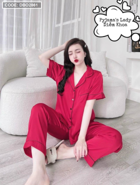 Đồ bộ quần dài pijama áo tay ngắn màu trơn - DBO2861