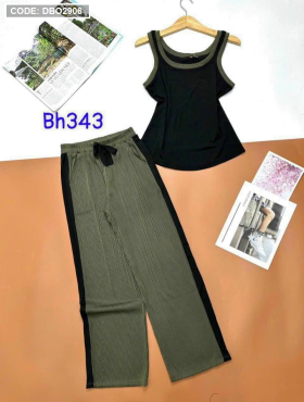 Đồ bộ quần dài màu áo dây màu trơn phối viền - DBO2906