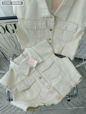 Sét jean trắng + chân váy túi hộp - VD5830