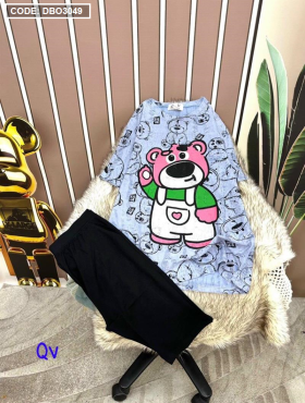 Đồ bộ quần ngố áo tay ngắn in hình gấu hồng - DBO3049