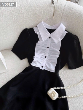 Đầm đen phối cổ trắng bèo - VD5927