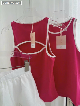 Sét áo hồng ba lỗ cutout lưng + chân váy trắng - VD5929