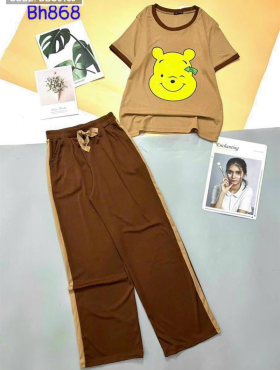 Đồ bộ quần dài ống rộng áo tay ngắn in hình gấu vàng - DBO3169