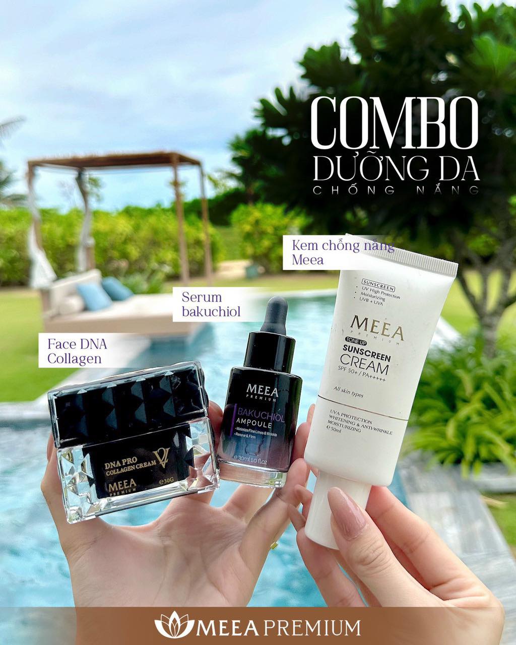 Combo Dưỡng Da Face Cá Hồi DNA Pro V2 + Serum Bakuchiol V2 + Kem Chống Nắng Meea Organic