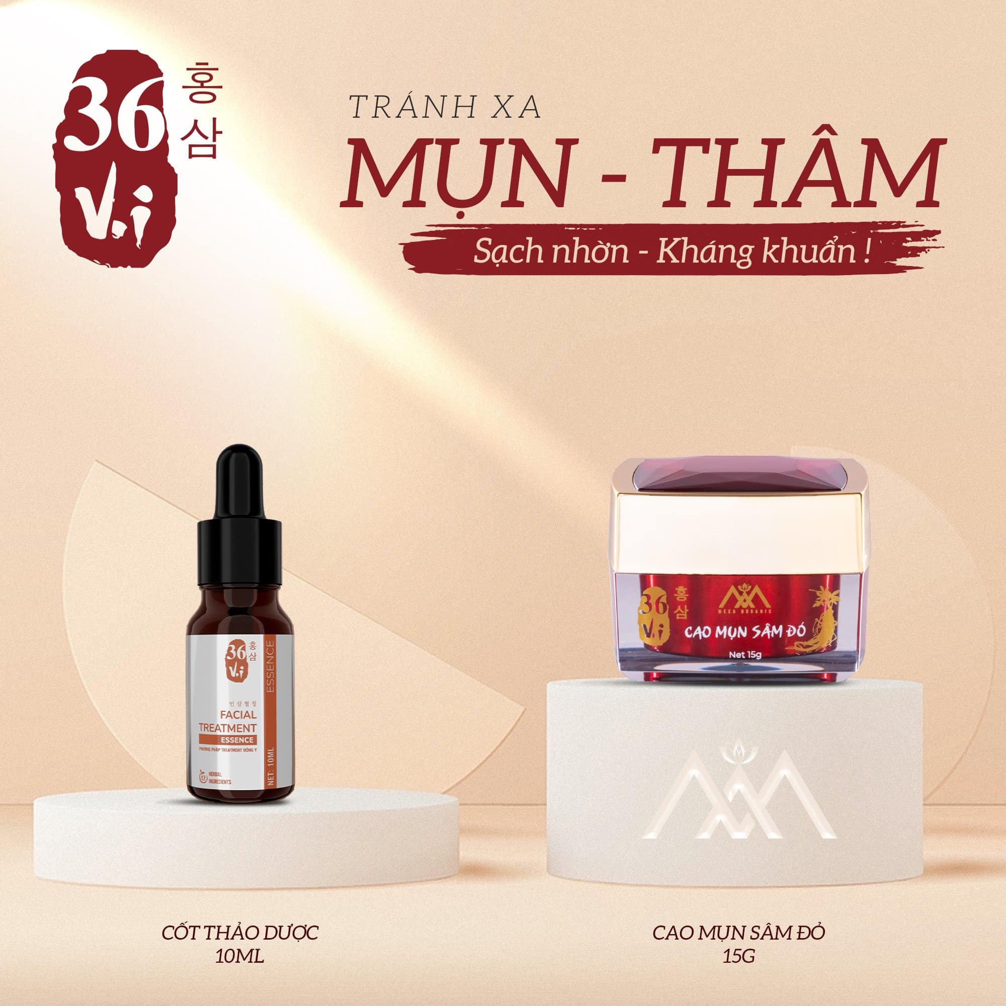 Combo Cao Mụn Sâm Đỏ và Serum Cốt Thảo Dược 36 vị Meea Organic