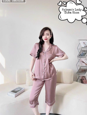 Đồ bộ pijama quần lửng áo tay ngắn màu trơn - DBO3239