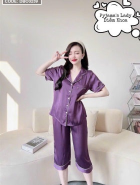 Đồ bộ pijama quần lửng áo tay ngắn màu trơn - DBO3239