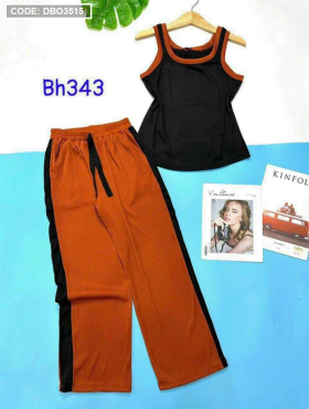 Đồ bộ quần dài áo dây phối viền màu trơn - DBO3515
