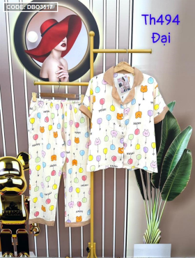 Đồ bộ quần dài pijama áo tay ngắn cổ bẻ form rộng - DBO3517