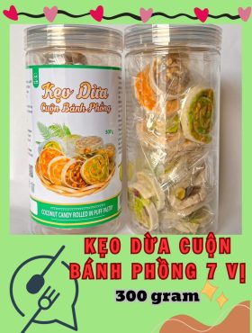 Kẹo Dừa Cuộn Bánh Phồng Mix 7 Vị Thơm Ngon 300g - KDCBP