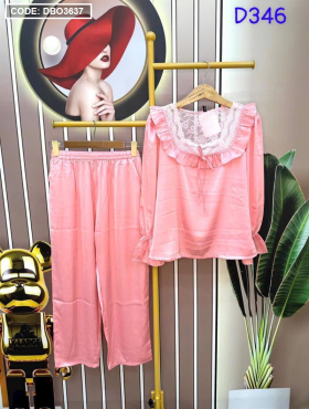 Đồ bộ pijama quần dài áo tay dài cổ vuông phối ren - DBO3637