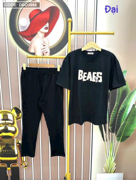 Đồ bộ quần dài đen áo tay ngắn in chữ bears form rộng - DBO3688