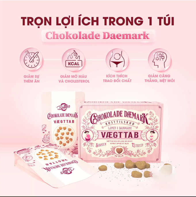 Kẹo Socola Giảm Cân Đan Mạch Chokolade Daemark Vaegttab 40 viên