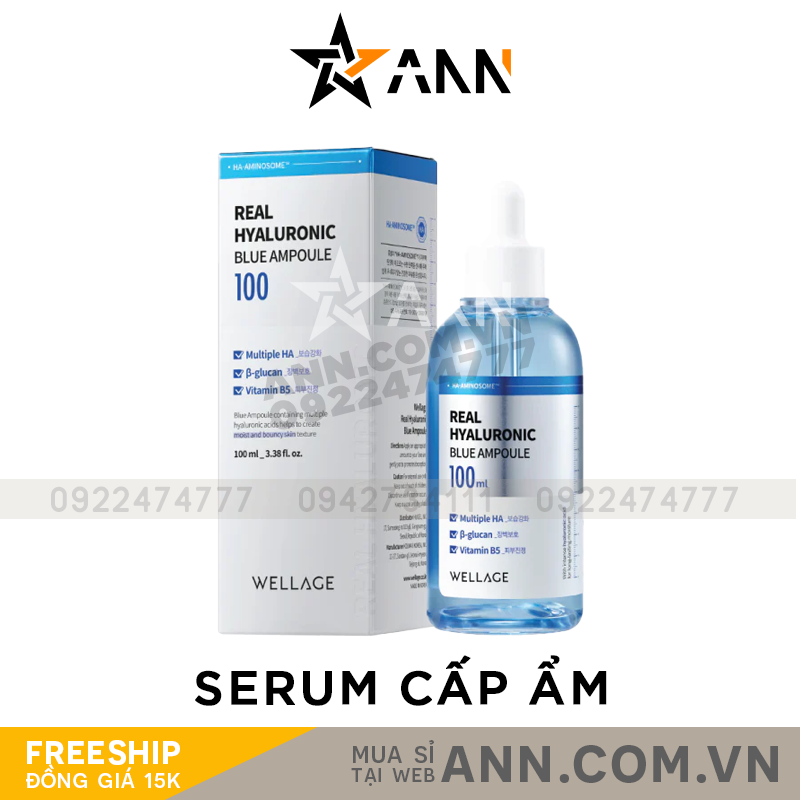 Serum Hàn Quốc Wellage Real Hyaluronic Blue Ampoule 75ml Cấp Ẩm Phục Hồi Da Hàng Công Ty