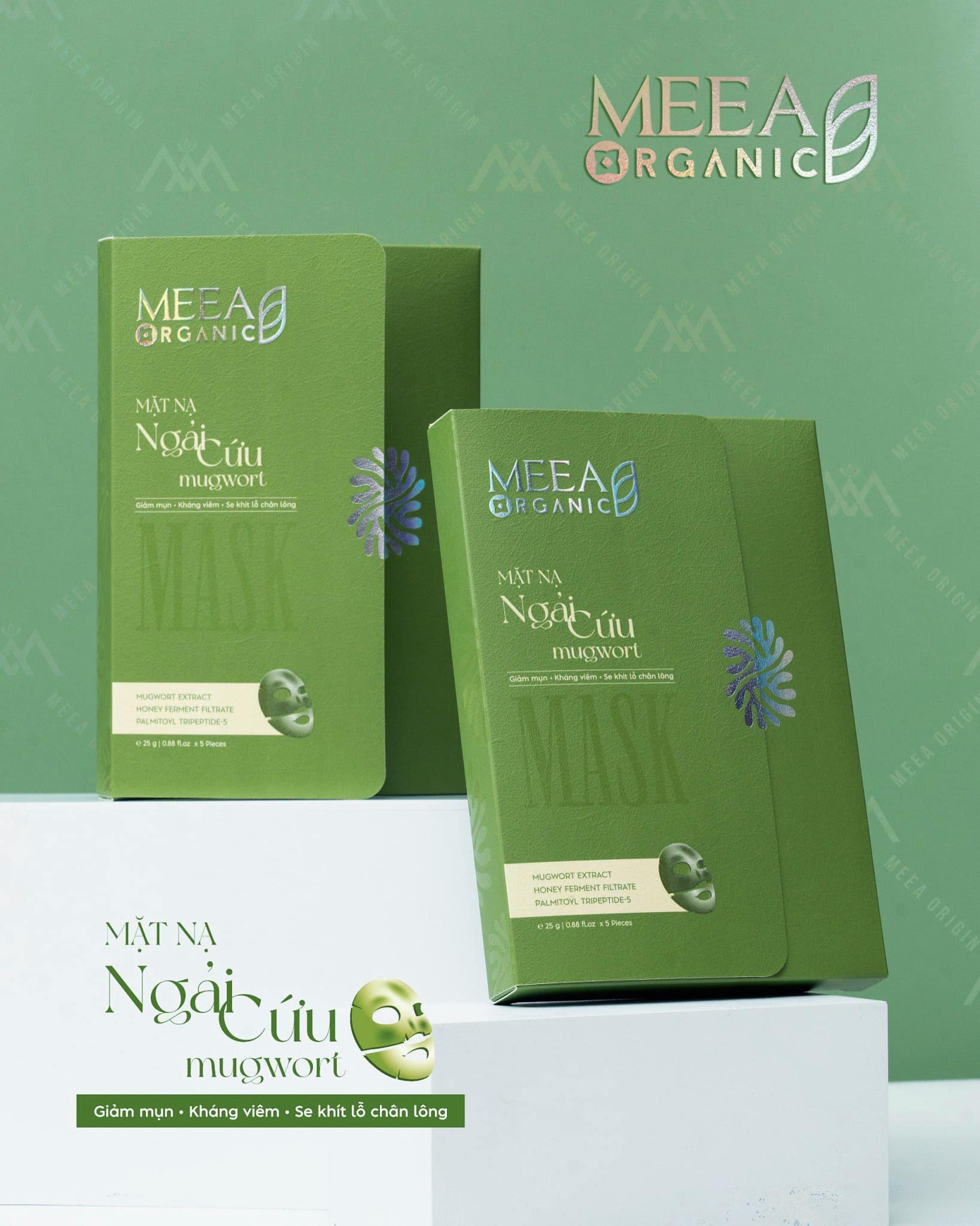 Mặt Nạ Thạch Collagen Meea Organic Màu Xanh Ngãi Cứu Mugwort Mask Hộp 5 Miếng