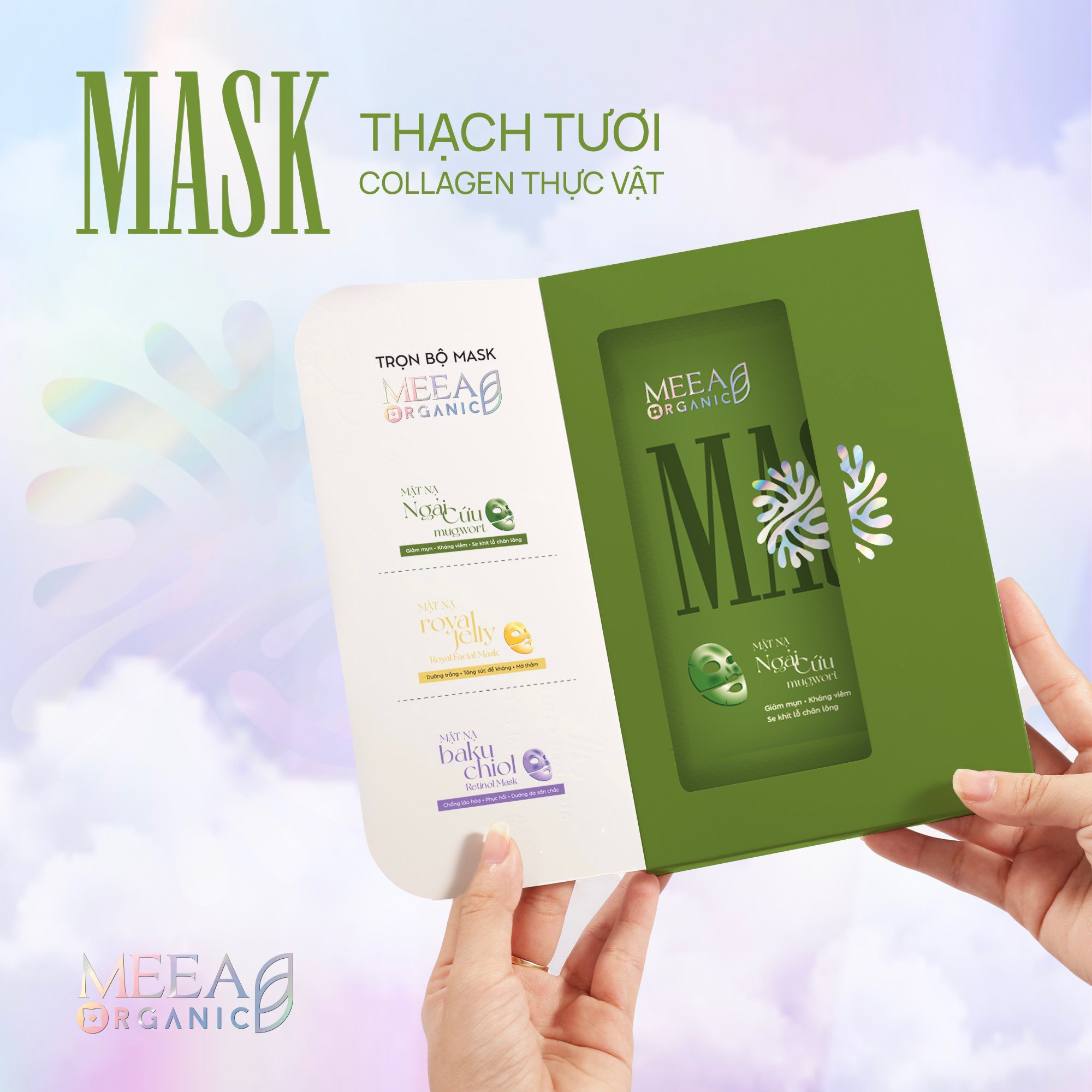 Mặt Nạ Thạch Collagen Meea Organic Màu Xanh Ngãi Cứu Mugwort Mask Hộp 5 Miếng