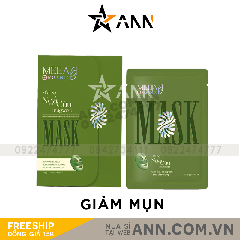 Mặt Nạ Thạch Collagen Meea Organic Màu Xanh Ngãi Cứu Mugwort Mask Hộp 5 Miếng