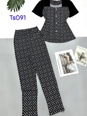 Đồ bộ quần dài áo tay ngắn cổ vuông in hoạ tiết nhỏ - DBO4317
