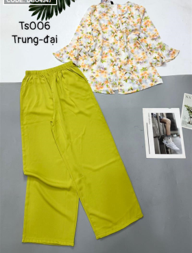 Đồ bộ trung niên mango quần dài màu trơn áo in bông có 2 size - DBO4347