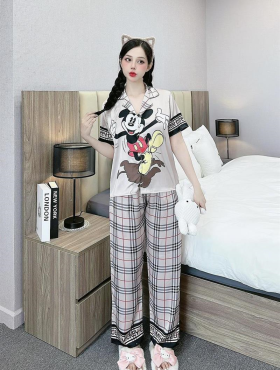 Đồ bộ pijama latin quần dài áo tay ngắn cổ bẻ in hình dể thương - DBO4363