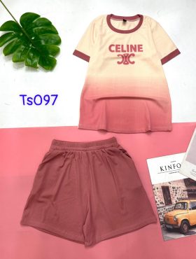 Đồ bộ quần đùi áo tay ngắn in chữ CELINE - DBO4374