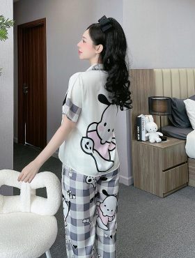 Đồ bộ pijama latin mặc nhà quần dài áo tay ngắn cổ bẻ in hoa tiết - DBO4398
