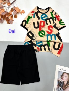 Đồ bộ quần lửng màu trơn áo tay ngắn in nhiều chữ - DBO4401