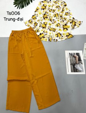 Đồ bộ mặc nhà mango quần dài trơn áo in bông có 2 size - DBO4403
