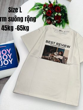 Áo Thun Nữ Cổ Tròn In chữ BEST REVIEW form ôm suông rộng size L(45-65kg) - AG1369